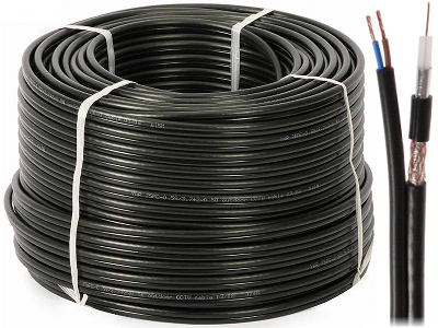 Przewód kabel koncentryczny z zasilaniem do CCTV CZARNY K60+2×0,5mm2 GETFORT 1m