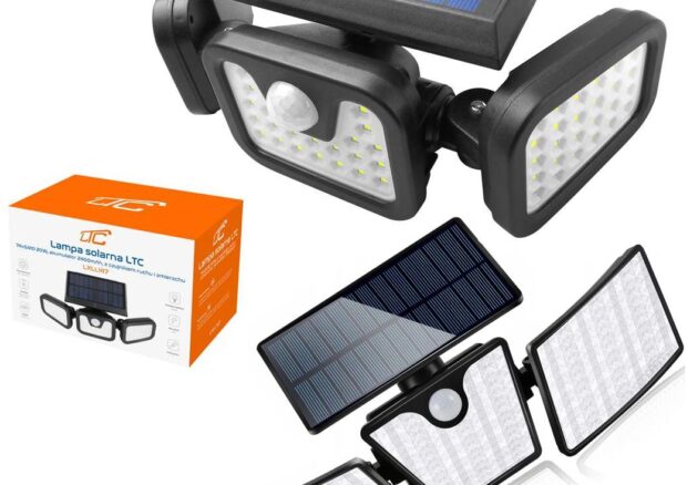 Lampa solarna LTC 74 x LED SMD, 20 W, czujnik ruchu i zmierzchu, regulacja kąta świecenia, akumulator 2400 mAh LXLL147