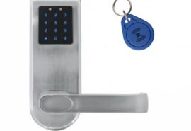 KLAMKA EURA ELH-82B9/SILVER z czytnikiem kart RFID i zamkiem szyfr, sterowanie zdalne, srebrny